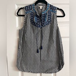 J. Crew, Embroidered, Tassel Tie, Sleeveless Tank, Immaculate Conduction
